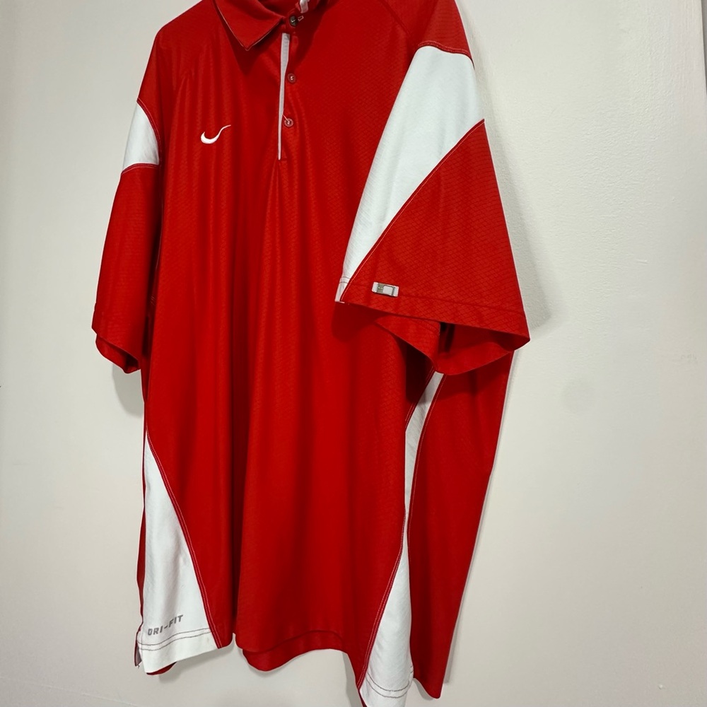 Rare Vintage Nike Ripstop Dri-FIT Golf Polo 4XL Red White Metal Swoosh Button